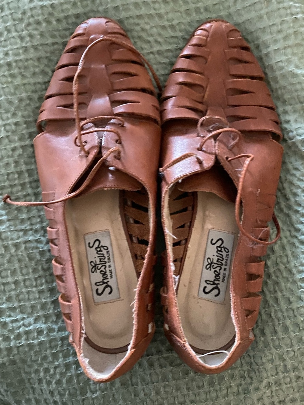 ShuShu Huarache-Style Leather Lace-Up Flats